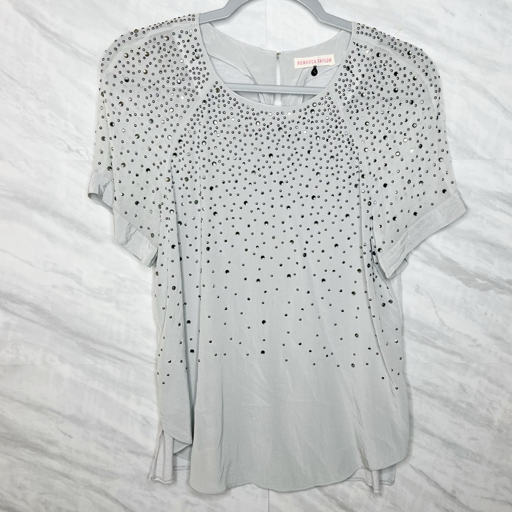 Rebecca Taylor Grey Silk Studded Blouse 6
